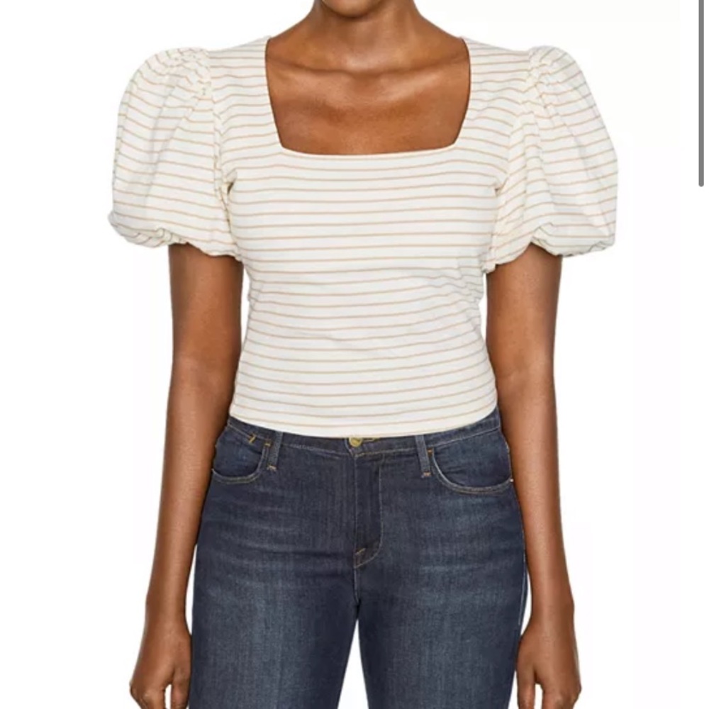 NWT Frame Nina Knit Puff-Sleeve Top